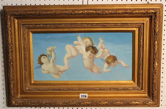 Modern oil on board of Cupid and a similar small oil on board